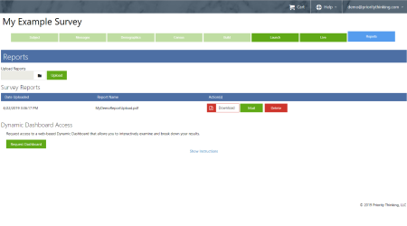 Screenshot of the Priority Thinking Admin Console Report Page